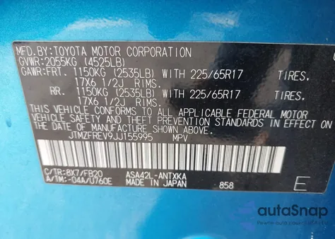 2018 Toyota Rav4 Le из США, поврежденный, VIN JTMZFREV9JJ15599